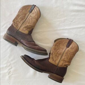 Double H Leather Cowboy Work Boots with Brown and Tan Accents
